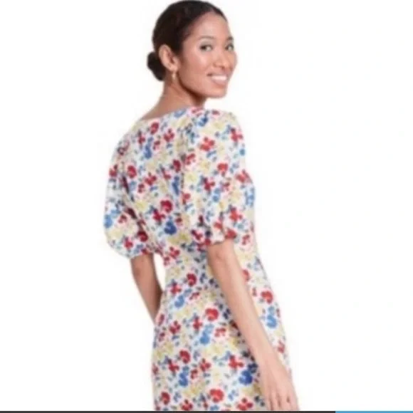 RIXO x Target Multi Floral Linen, Puff Sleeve Dress, Size 8 - Picture 2 of 11